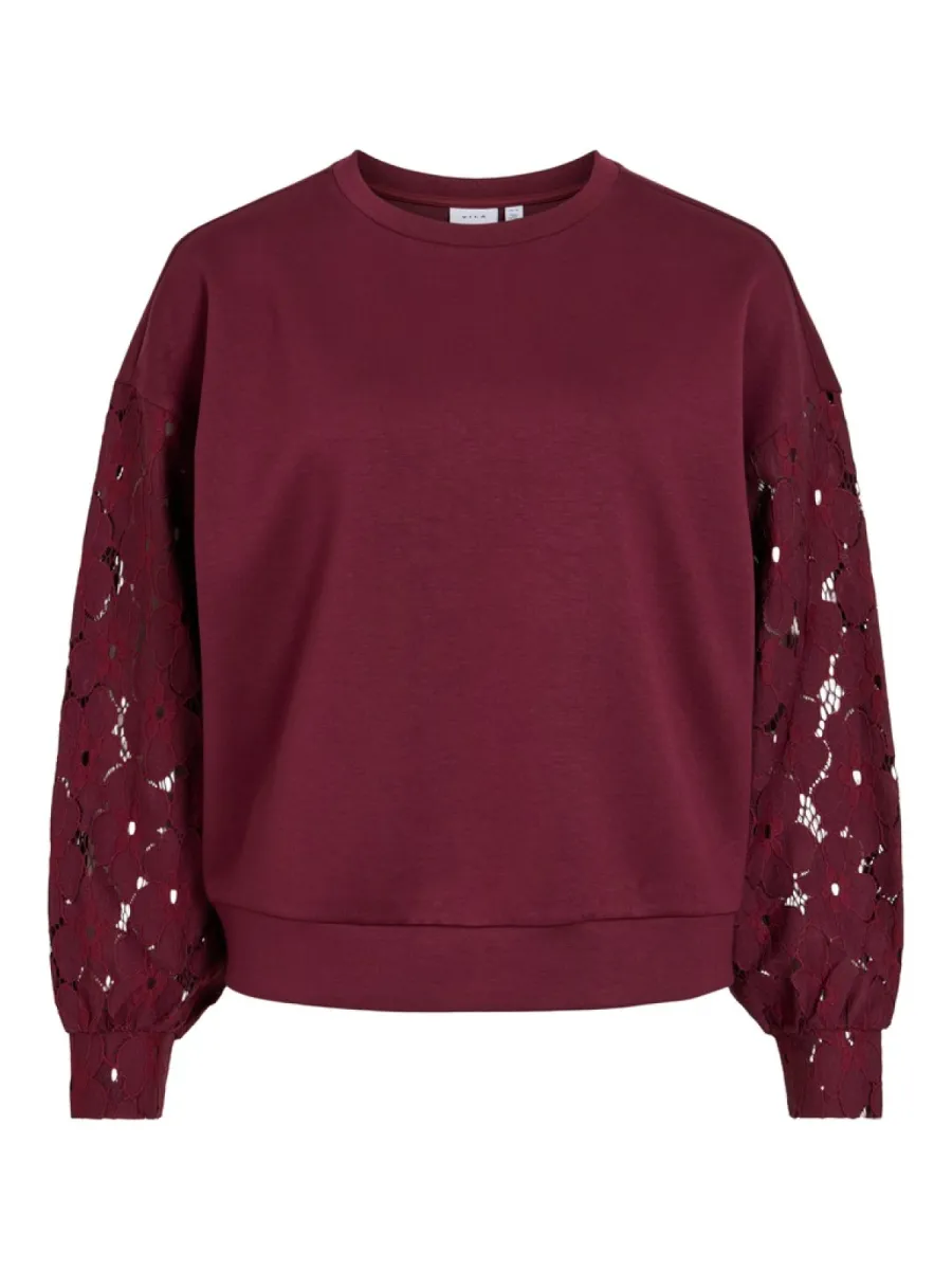 VILA-VISAVENA LACE O-NECK L/S SWEAT/LC-14121168-Port Royale-BORDEAUX