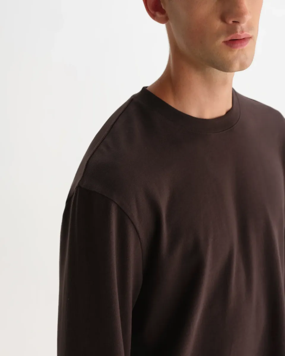 Wax London--Hayden l/s tee-Dark brown-DONKER BRUIN