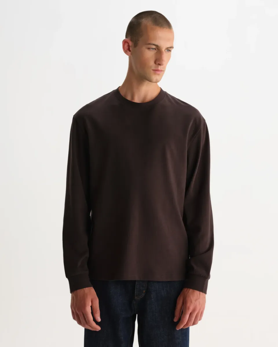 Wax London--Hayden l/s tee-Dark brown-DONKER BRUIN