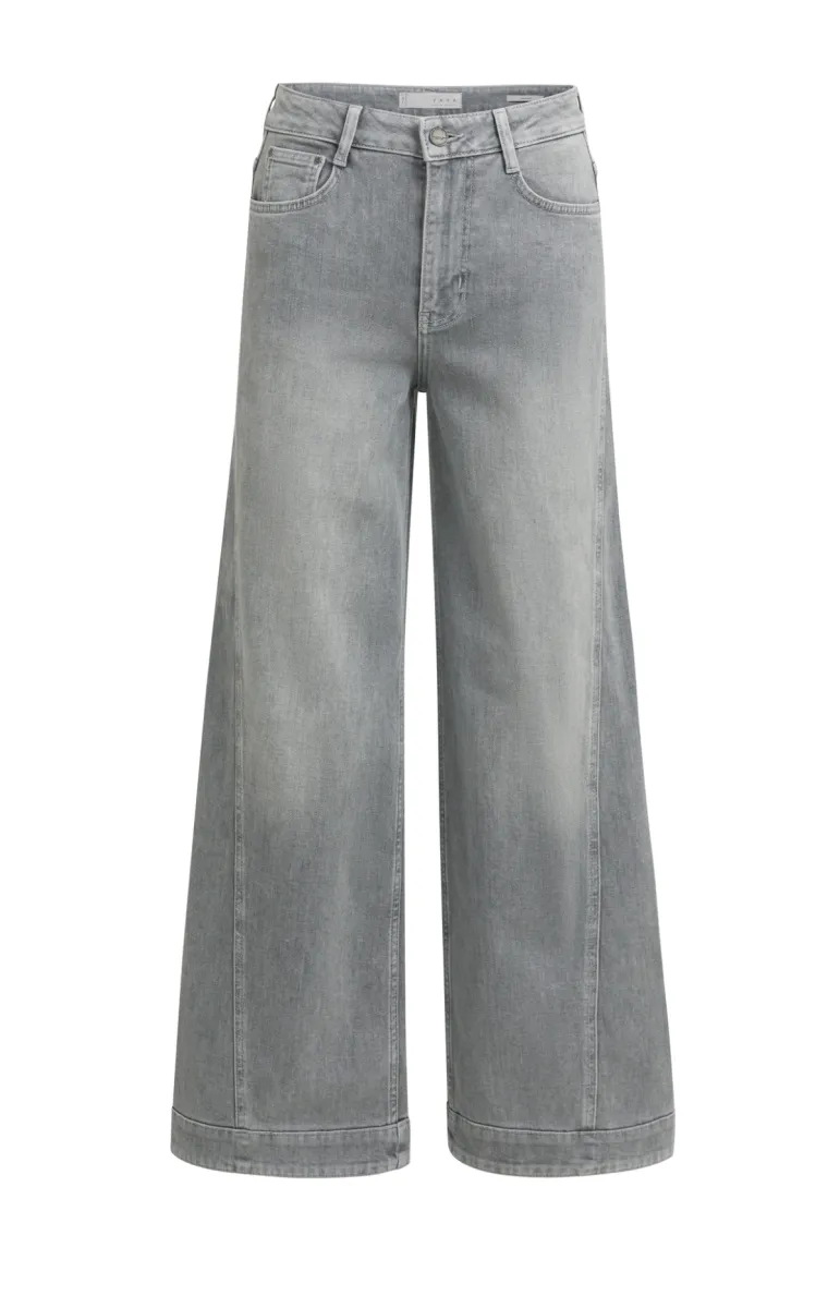 YAYA-Denim barrel jeans met siernaa; Cotton/Polyester/Elastane; 99027-01-311156-609-99027-GRIJS COMBINATIES