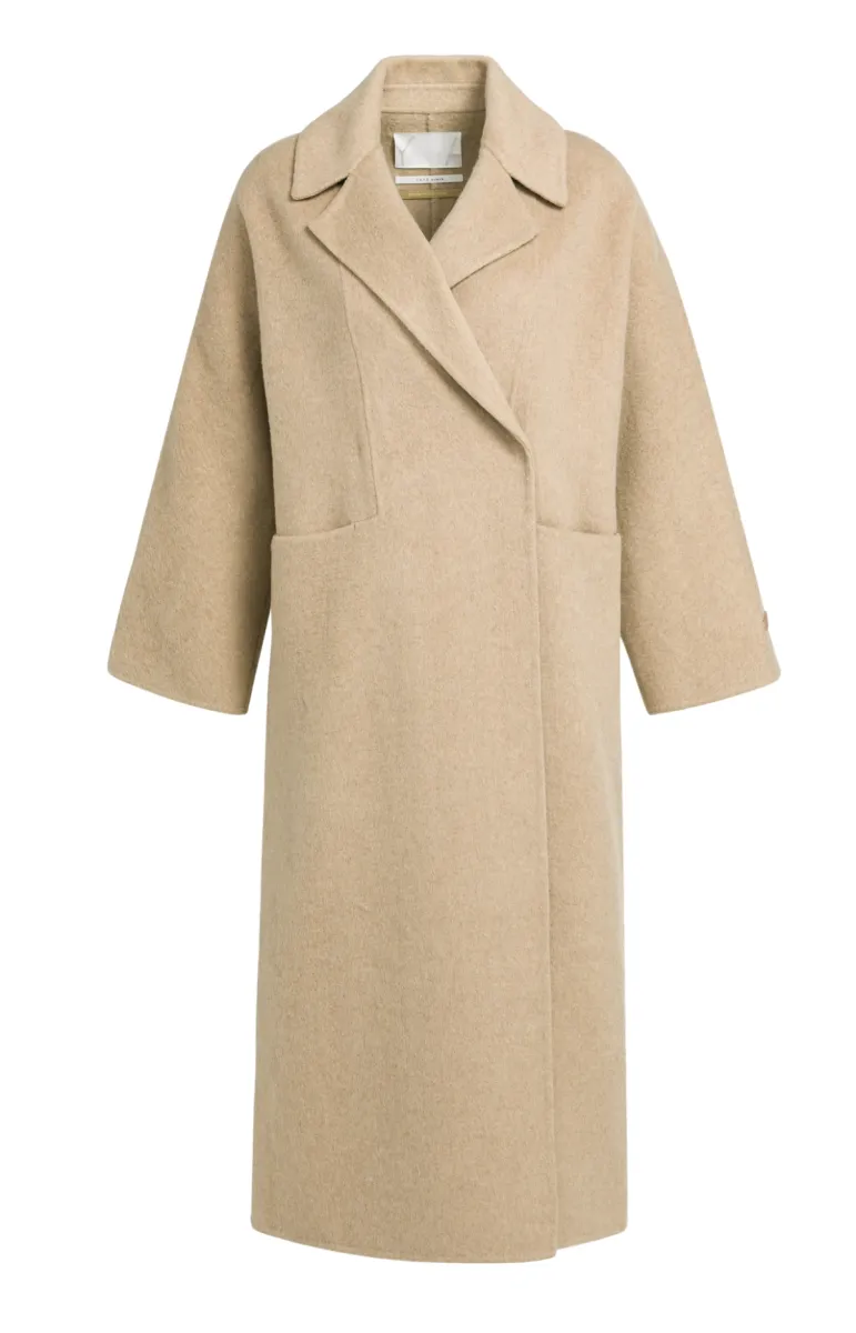 YAYA-Extra lange geweven wollen jas; Wool/Polyester; 613152-02-011026-609-613152-ZAND