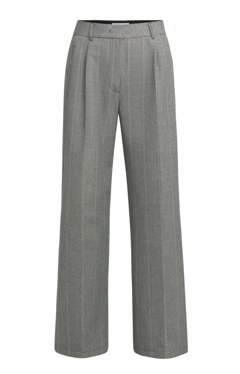 YAYA-Geweven, wijde broek met ruitp; Polyester/Viscose/Elastane; 939131-01-301284-609-939131-BLACK