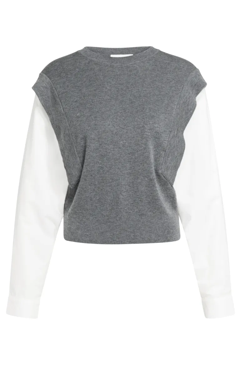 YAYA-Trui met geweven mouwen; Polyamide/Wool/Acrylic; 99086-01-000614-609-99086-GRIJS