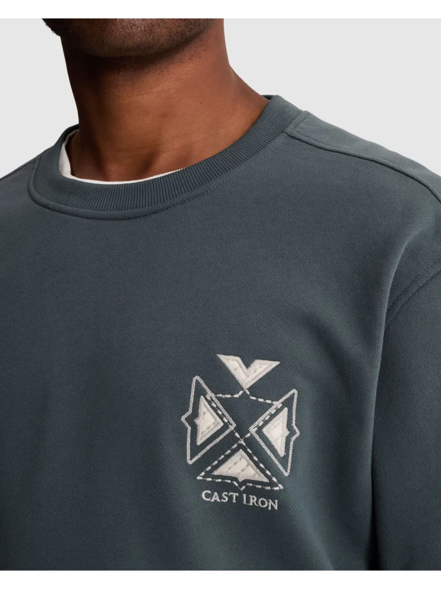 CAST IRON-Long sleeve r-neck relaxed fit graphic twill-CSW2610447-9076 Dark slate-GRIJS