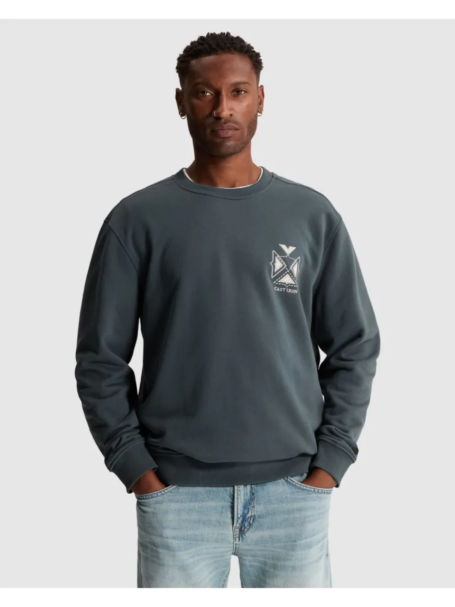 CAST IRON-Long sleeve r-neck relaxed fit graphic twill-CSW2610447-9076 Dark slate-GRIJS