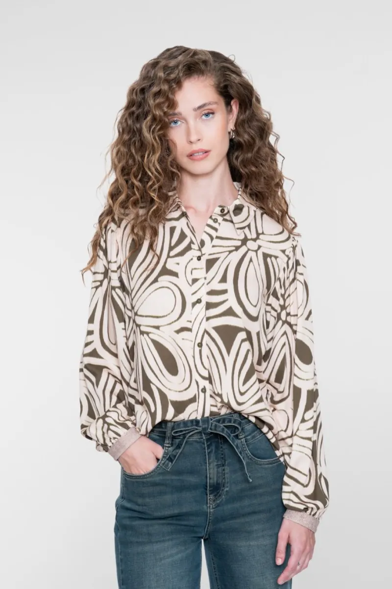 GEISHA-Blouse-63940-20-530 Moss green/ecru-MOSGROEN