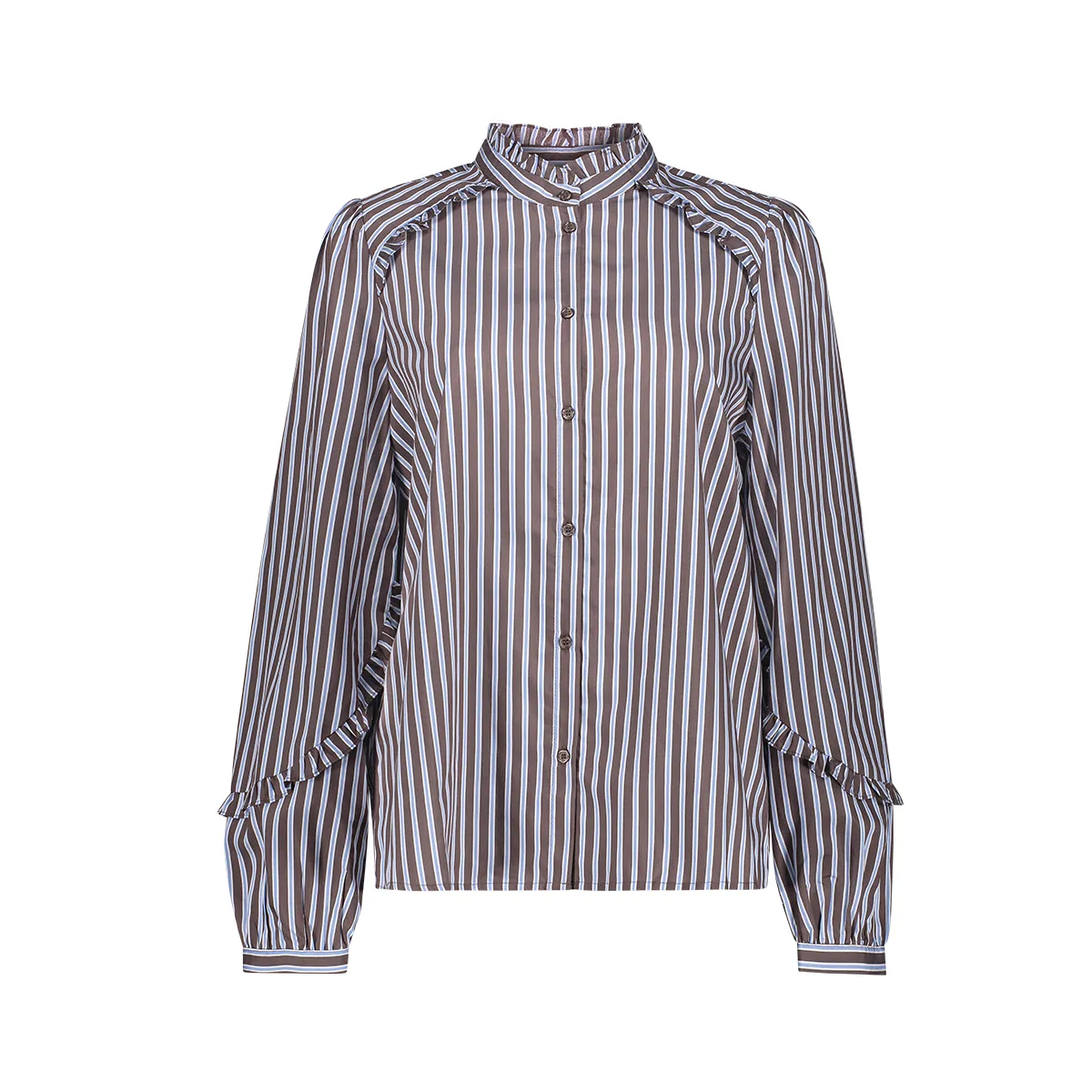 GEISHA-Blouse stripes and ruffles-63823-14-625 Blue brown-BLAUW