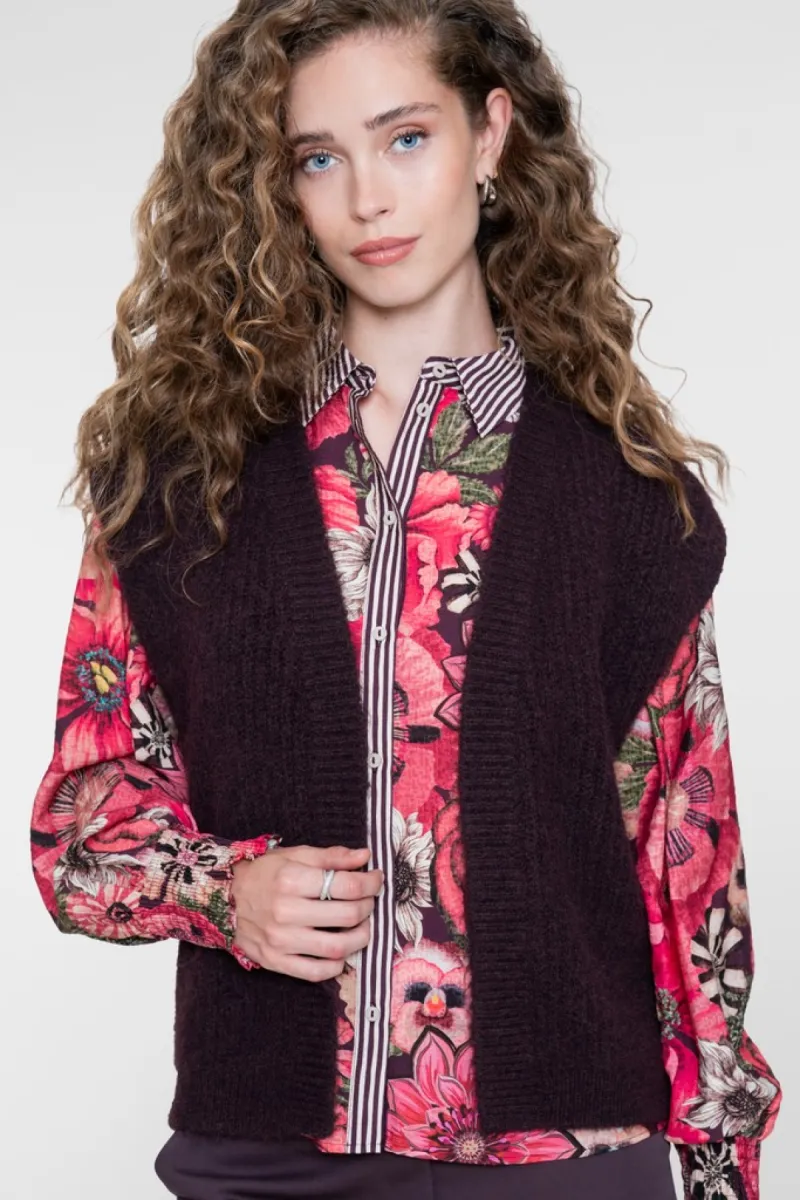 GEISHA-Gilet knitted-64838-29-480 Burgundy-BORDEAUX