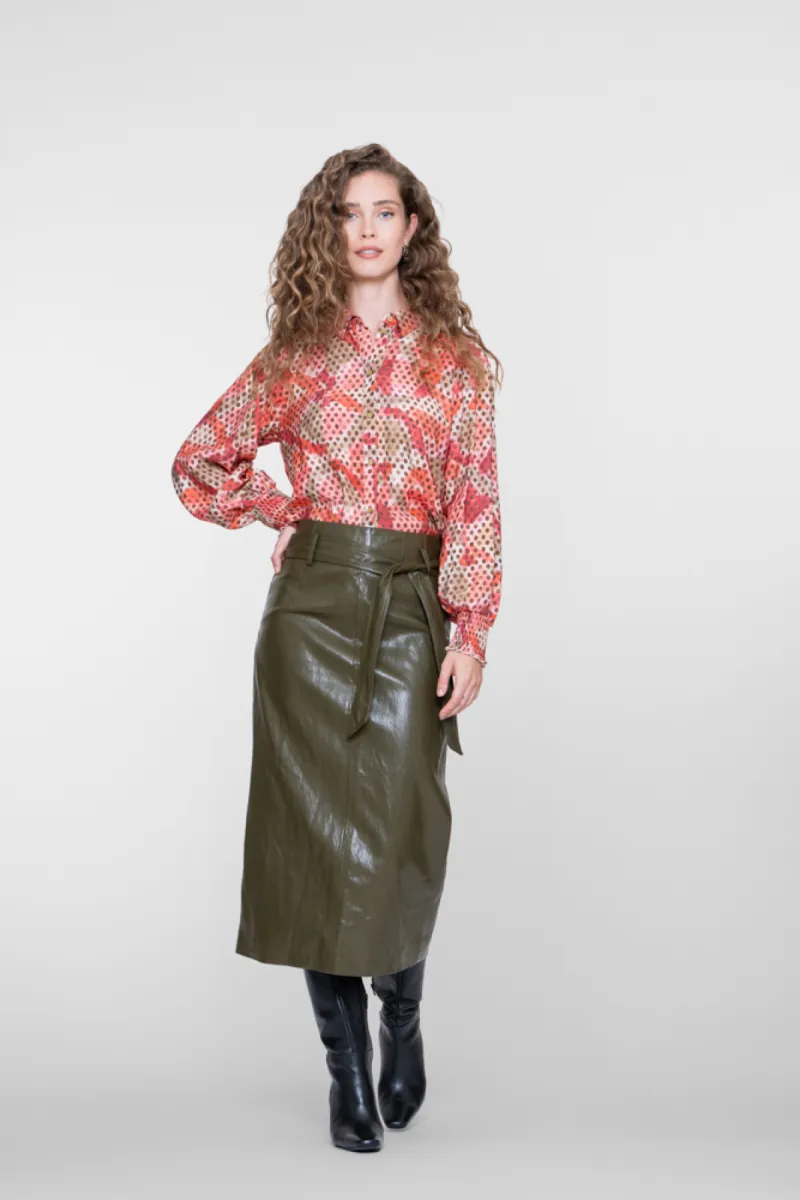 GEISHA-Skirt with belt-66842-19-570 Moss-MOSGROEN