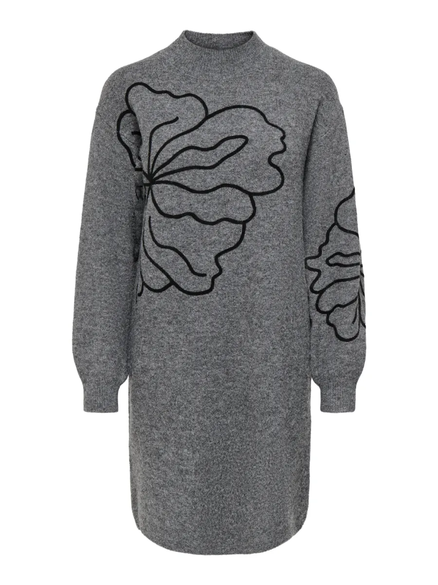 JDY-JDYJELLA L/S FLOWER DRESS KNT-15370844-Medium Grey Melange-GRIJS COMBINATIES