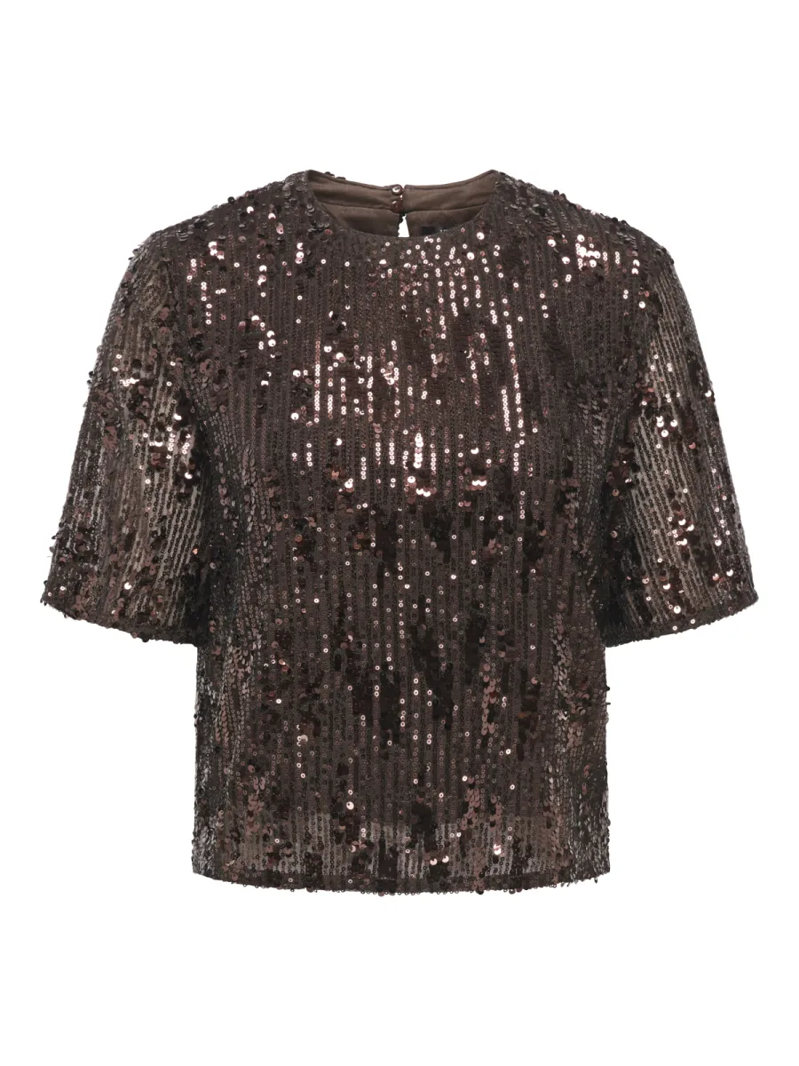 JDY-JDYLOLA 2/4 SEQUIN TOP JRS-15382815-Rum Raisin-DONKER ROOD