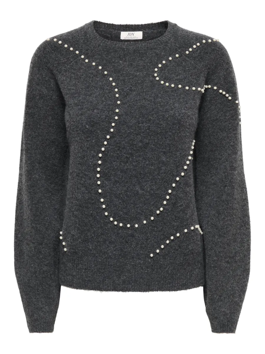 JDY-JDYMADI L/S O-NECK PULLOVER KNT-15379779-Dark Grey Melange-DONKER GRIJS/GRAFIET