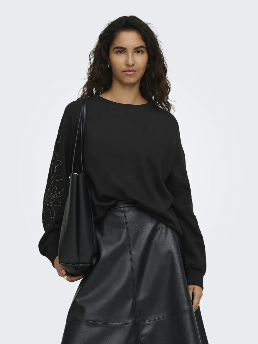 JDY-JDYMESA MINDY L/S EMB SWEAT JRS-15376644-Black-ZWART COMBINATIES