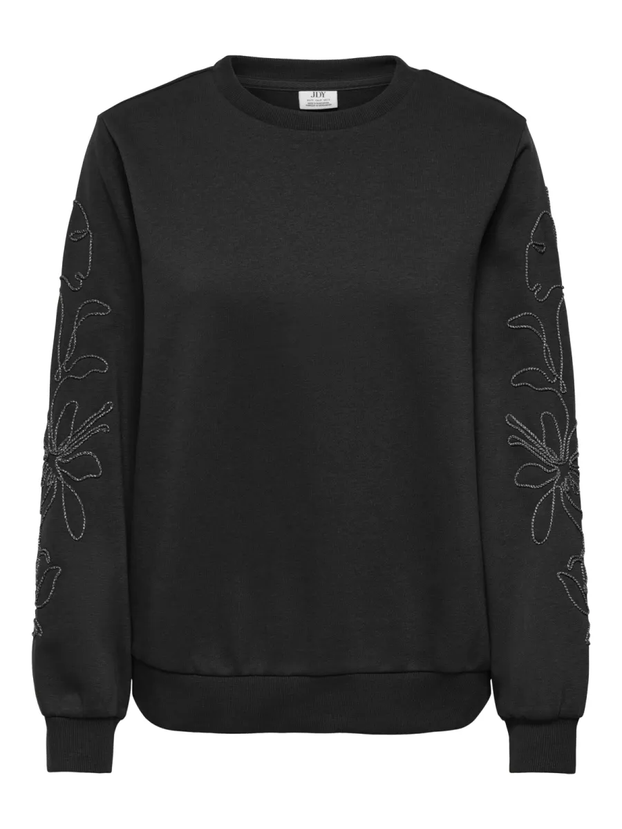 JDY-JDYMESA MINDY L/S EMB SWEAT JRS-15376644-Black-ZWART COMBINATIES