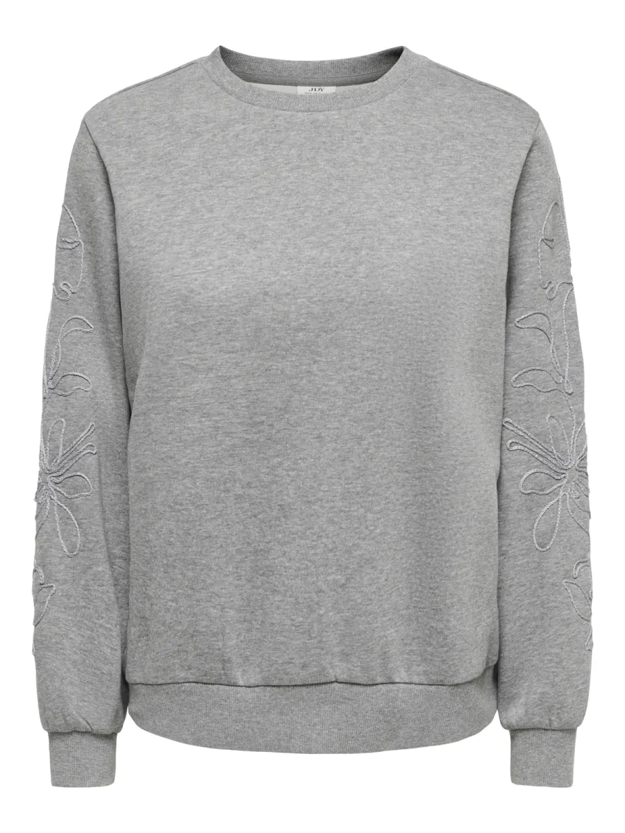 JDY-JDYMESA MINDY L/S EMB SWEAT JRS-15376644-Medium Grey Melange-GRIJS COMBINATIES