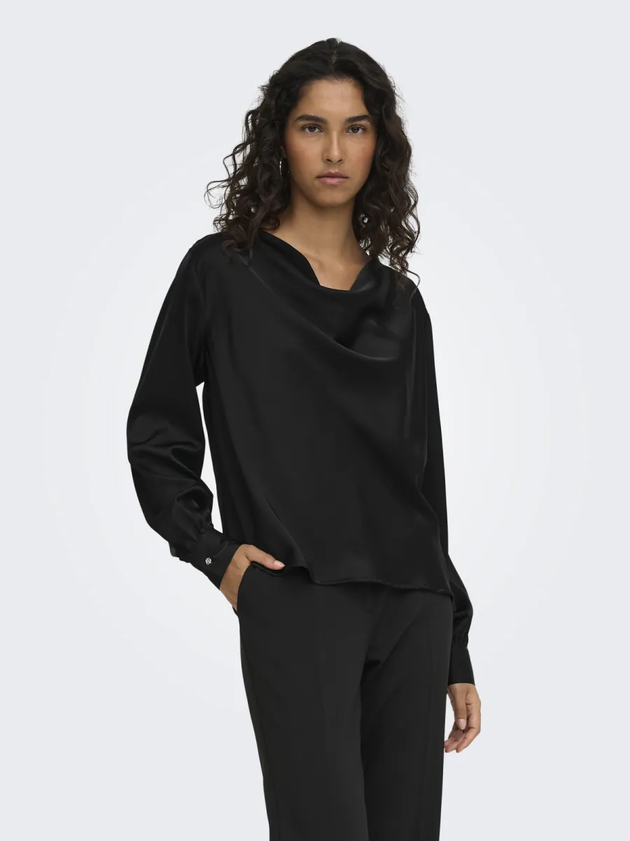 JDY-JDYROCKY L/S WATERFALL TOP WVN-15382754-Black-BLACK