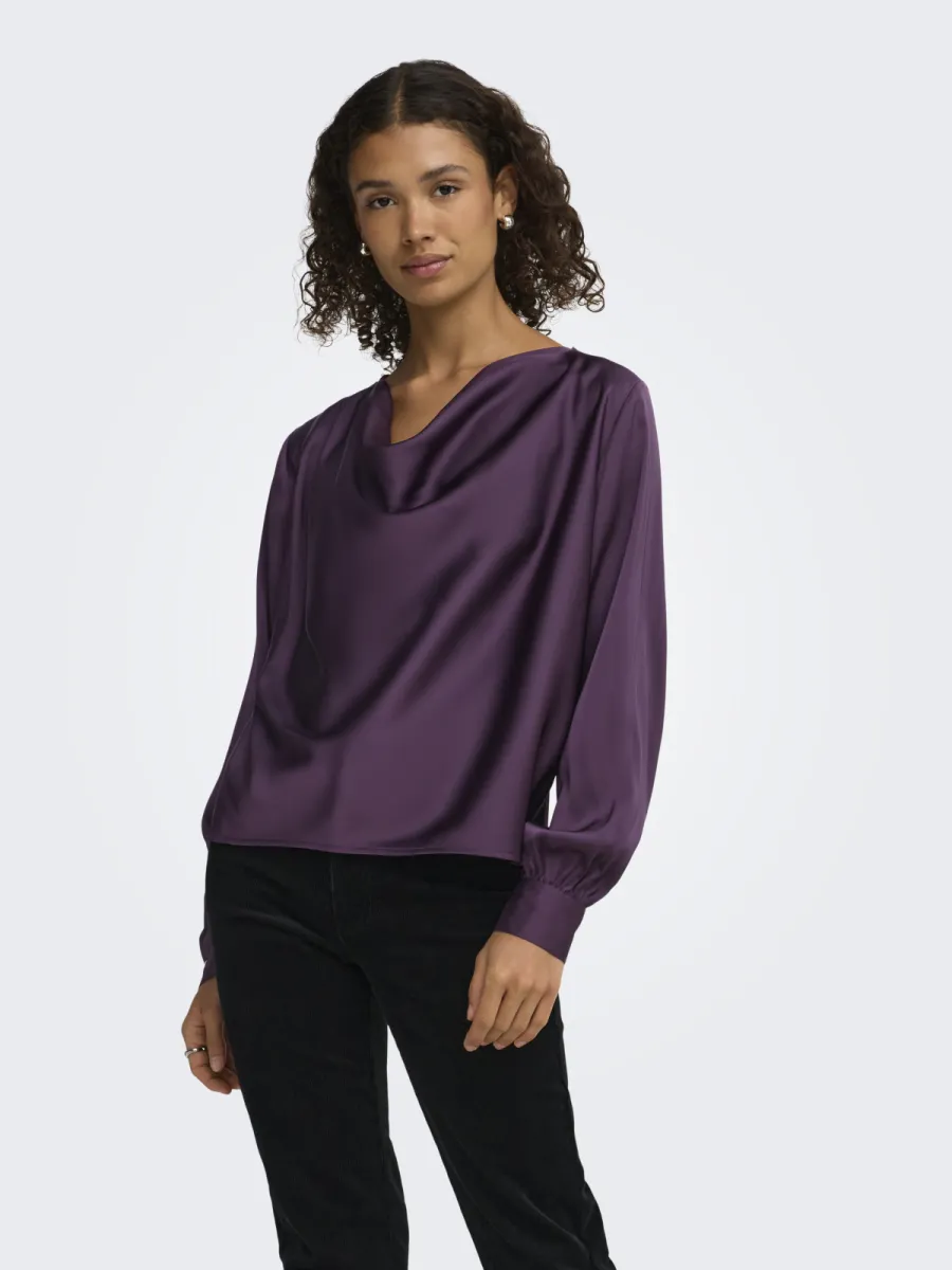 JDY-JDYROCKY L/S WATERFALL TOP WVN-15382754-Plum Perfect-PAARS
