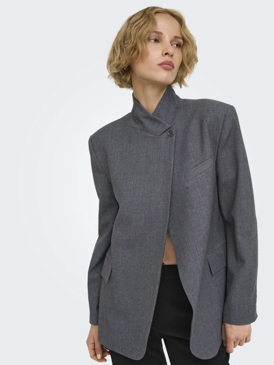 JDY-JDYVALERIE HIGH NECK BLAZER PNT-15385459-Dark Grey Melange-DONKER GRIJS/GRAFIET