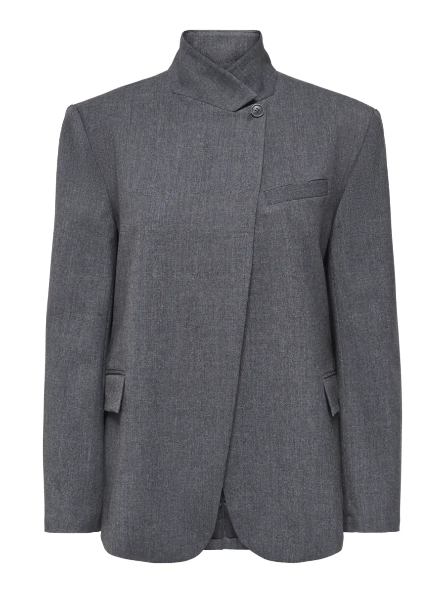 JDY-JDYVALERIE HIGH NECK BLAZER PNT-15385459-Dark Grey Melange-DONKER GRIJS/GRAFIET