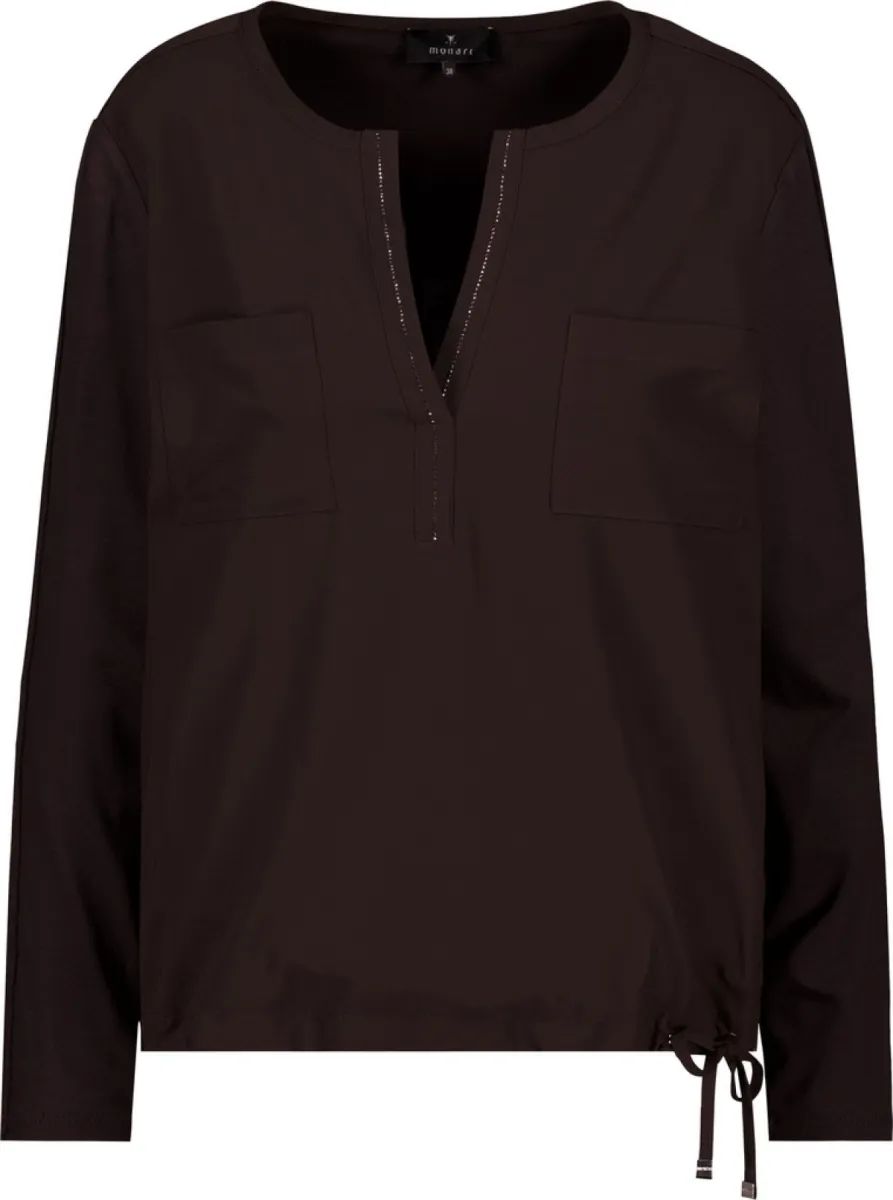 Monari-Blouse with jewelry-810104-567 Black coffee-CAFE