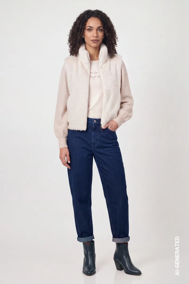 Monari-Cardigan with faux fur-810180-163 Creme brulee-CREME