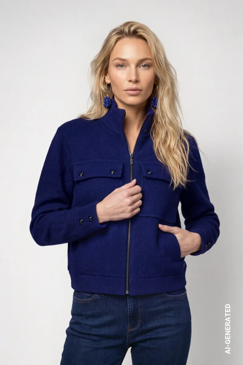 Monari-Cardigan with flap pockets-810195-786 Classic navy-NAVY