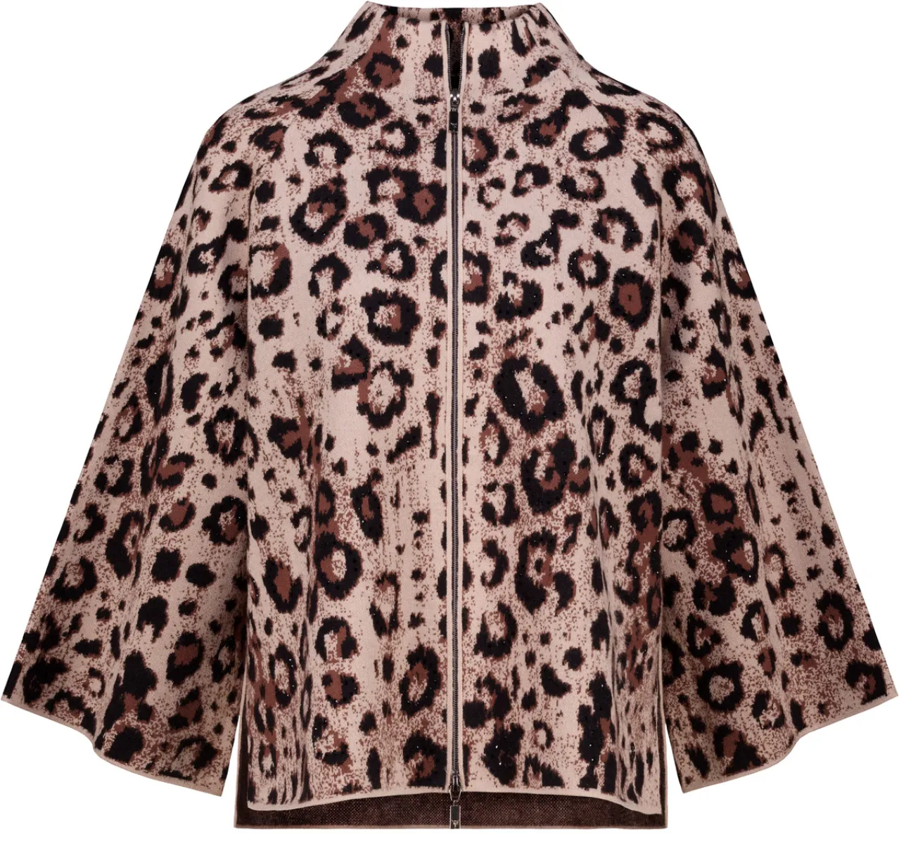 Monari-Cardigan with leopard jacquard pattern-810366-598 Sesame pattern-BRUIN