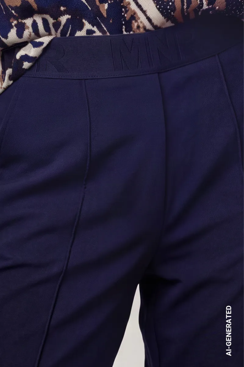 Monari-Faux leather wide-leg trousers-810294-790 Dark blue-DONKER BLAUW
