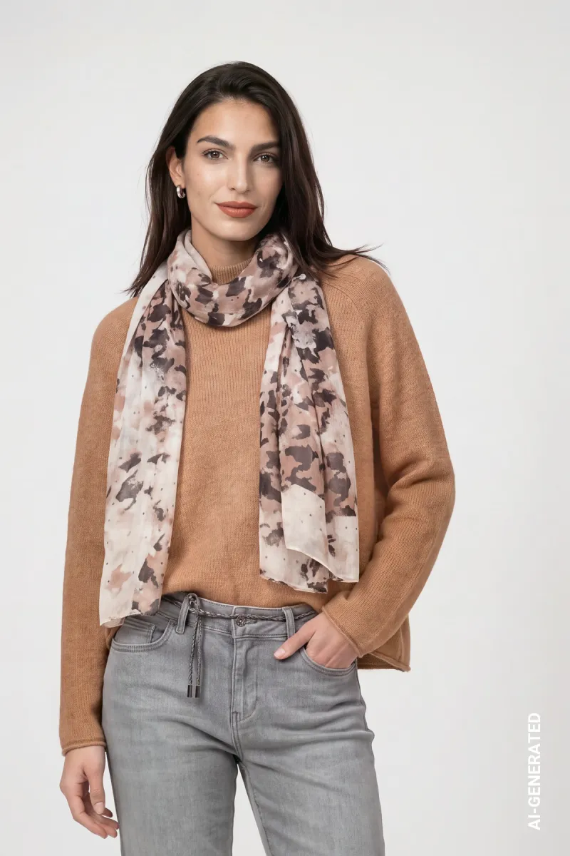 Monari-Houndstooth-patterned scarf-810055-528 Brown sugar pattern-BRUIN