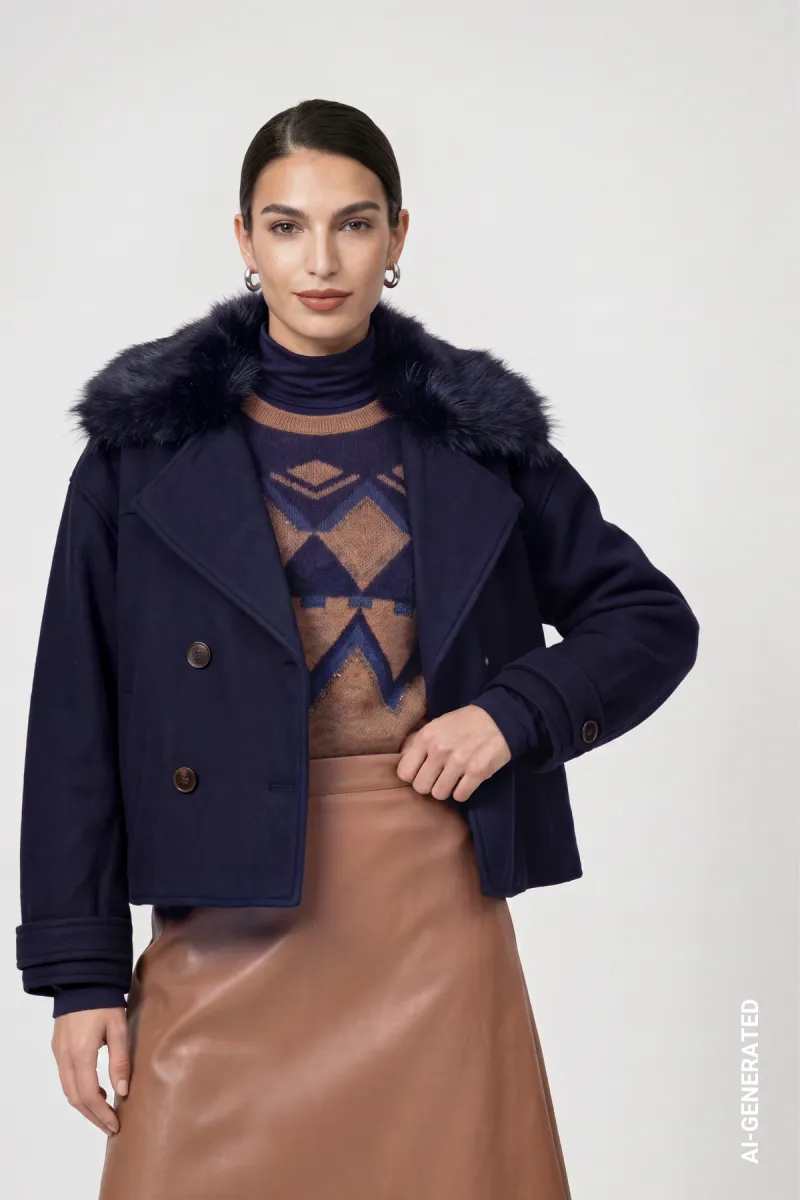 Monari-Jacket with wool look-810156-790 Dark blue-DONKER BLAUW