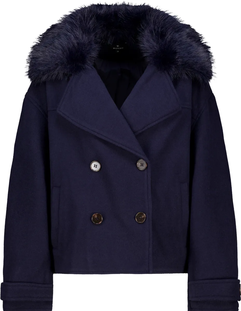 Monari-Jacket with wool look-810156-790 Dark blue-DONKER BLAUW