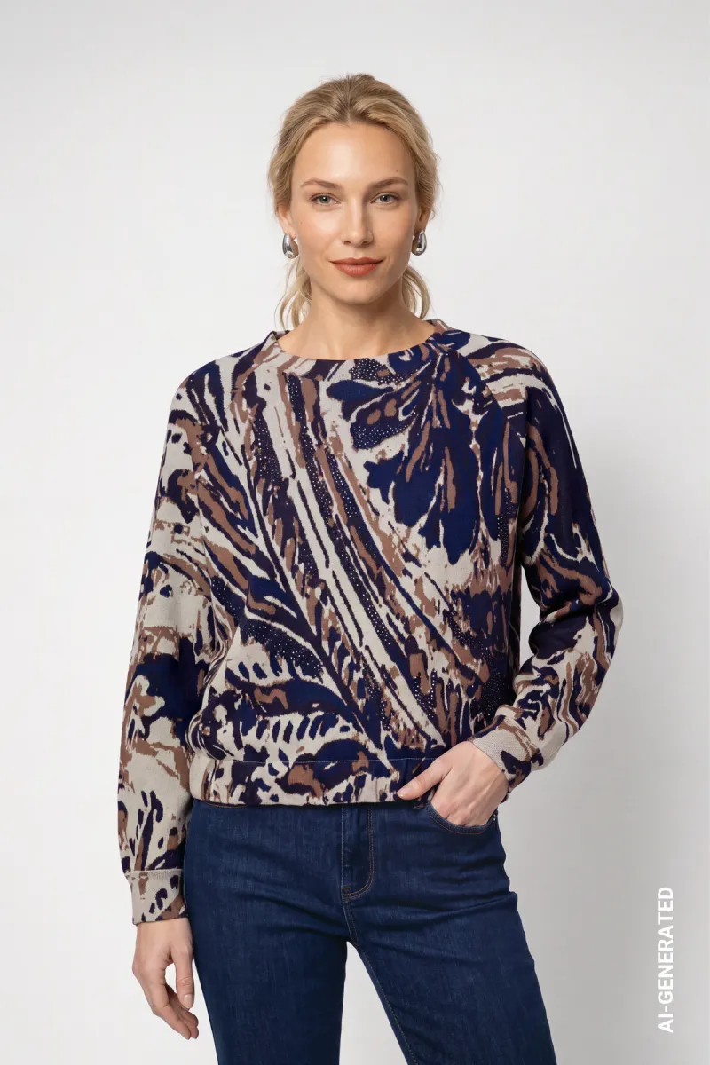 Monari-Jumper with paisley jacquard-810332-788 Classic navy pattern-NAVY
