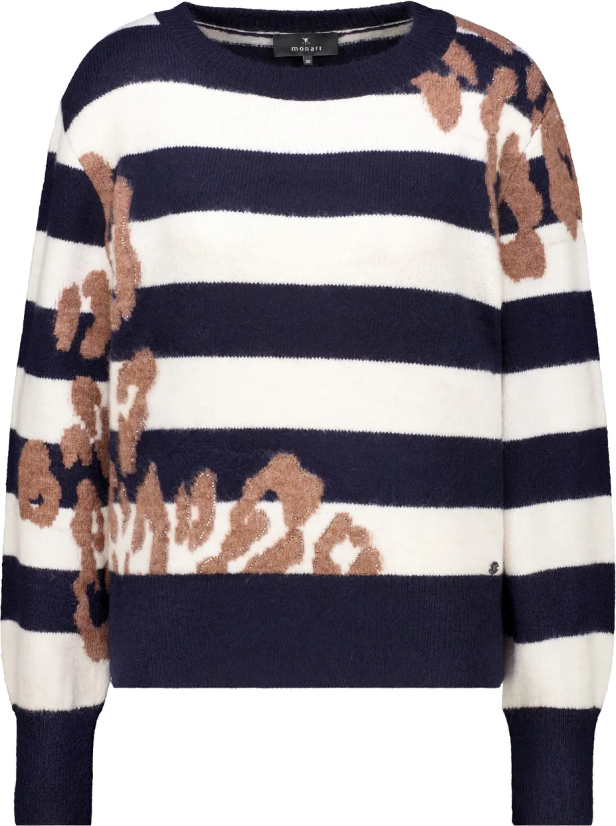 Monari-Knitted jumper with a mix of patterns-810320-792 Dark blue pattern-DONKER BLAUW