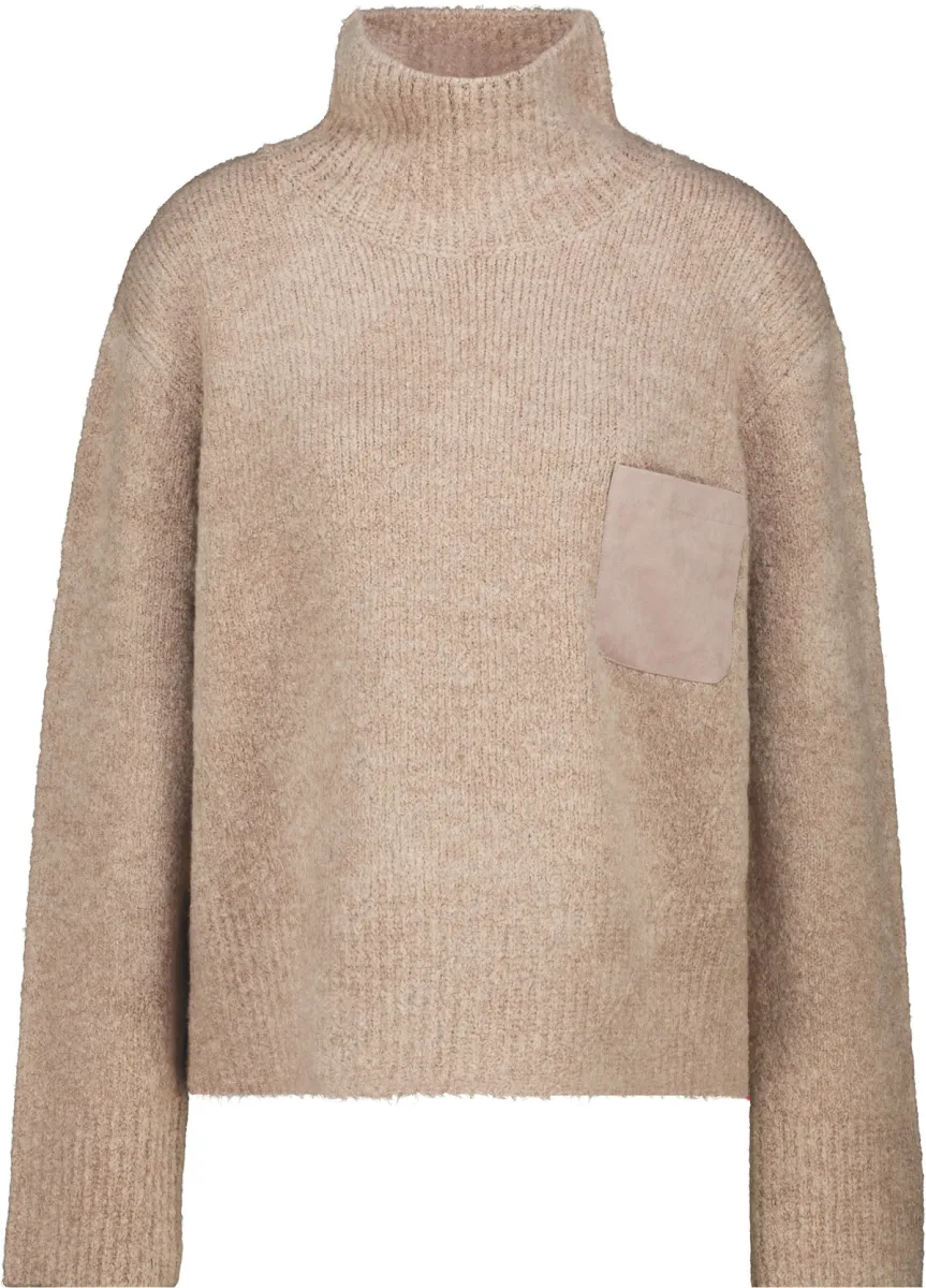 Monari-Knitted jumper with chest pocket-810356-596 Sesame-BRUIN