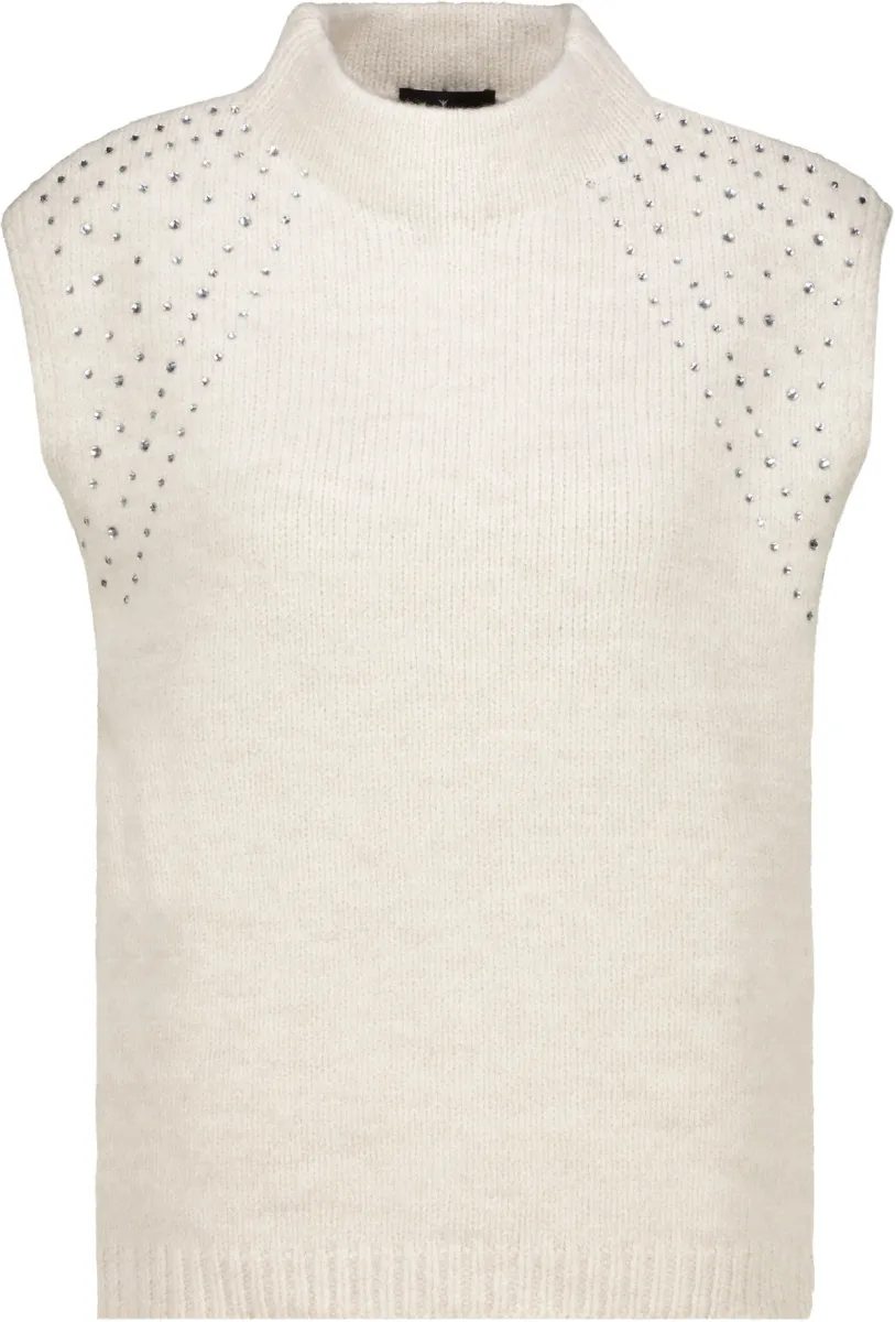 Monari-Knitted vest with rhinestones-810352-110 Warm beige-BEIGE