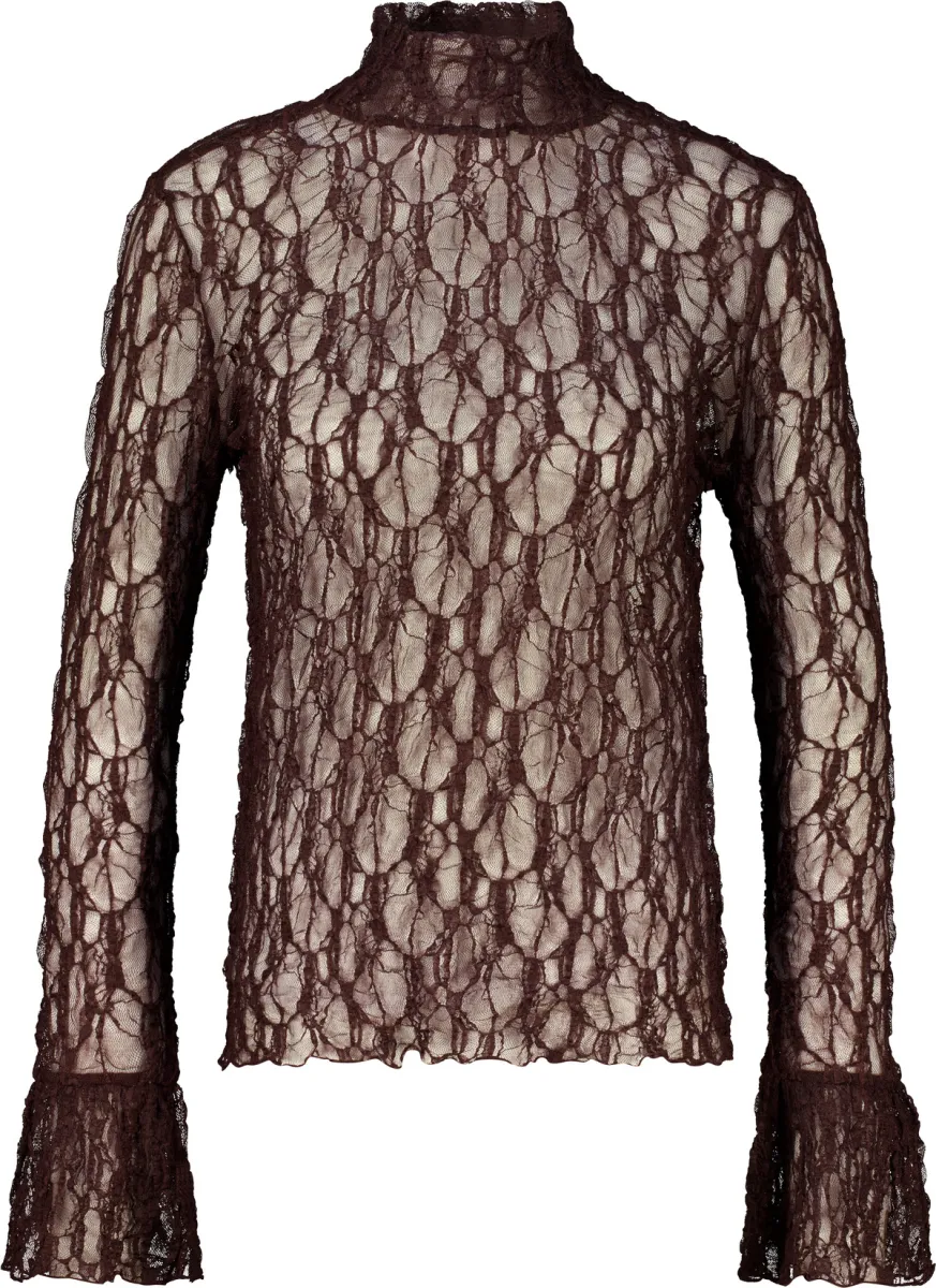 Monari-Lace long-sleeve shirt-810489-585 Dark brown-BRUIN