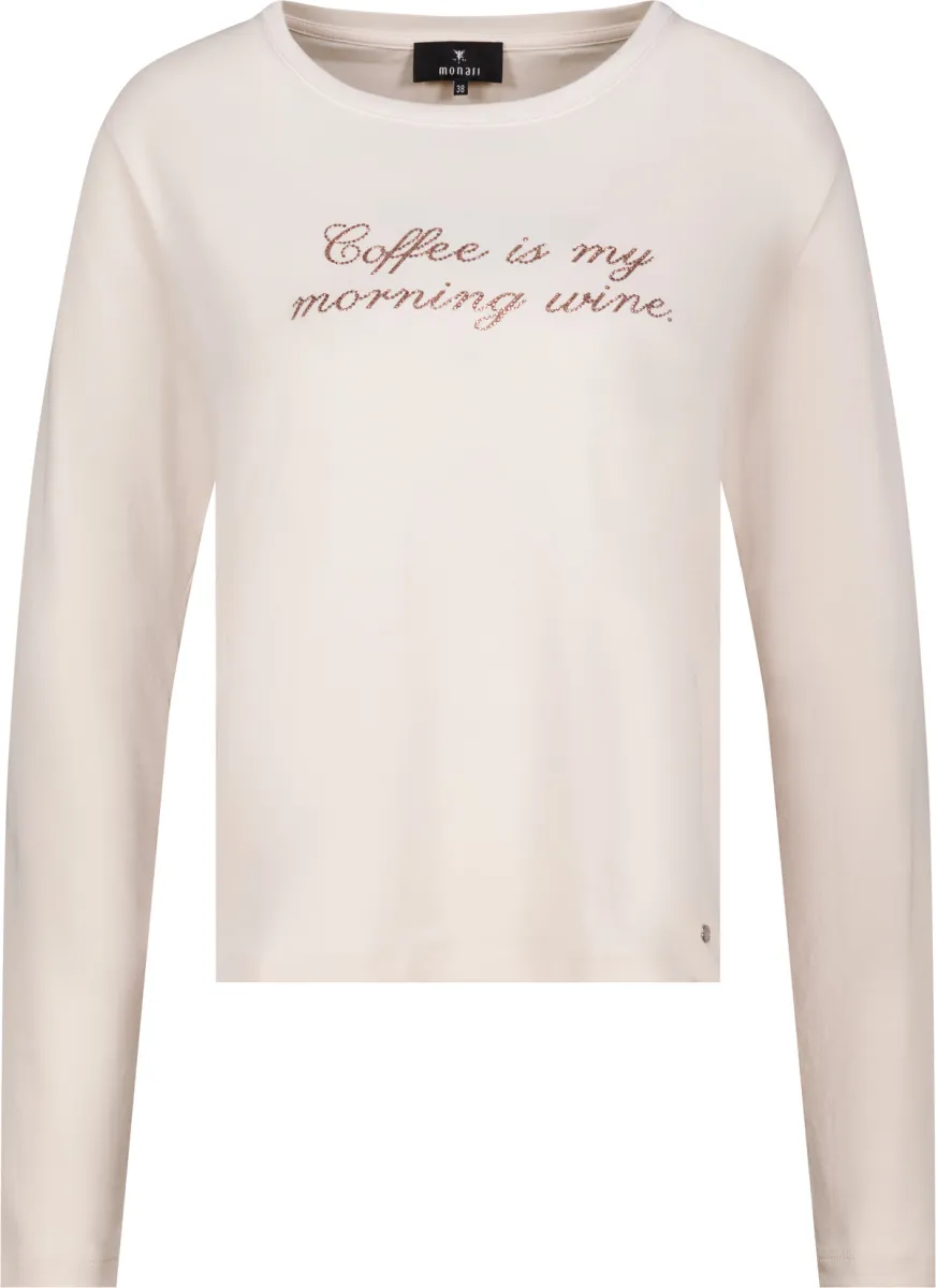 Monari-Long-sleeve shirt with rhinestone lettering-810472-163 Creme brulee-BEIGE