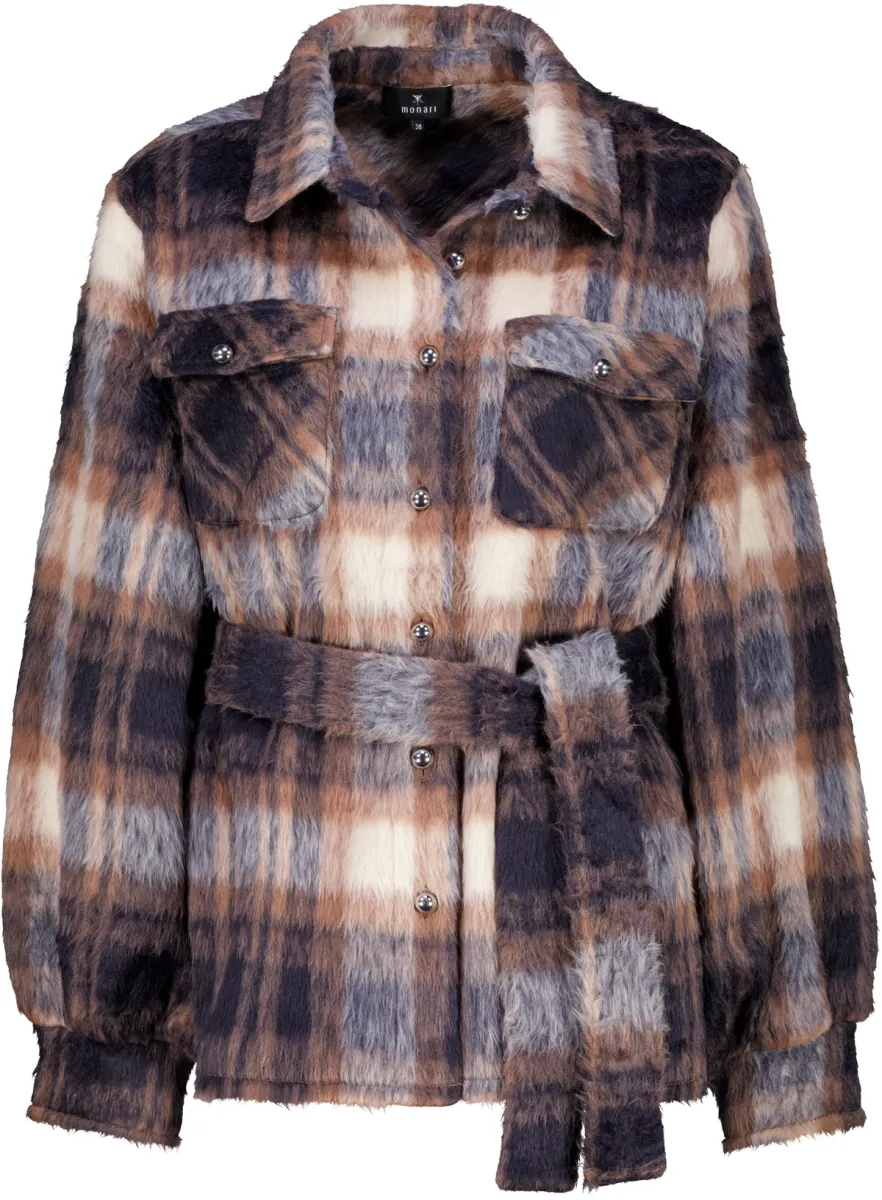 Monari-Plaid shirt jacket with tie belt-810137-554 Tiramisu pattern-BRUIN