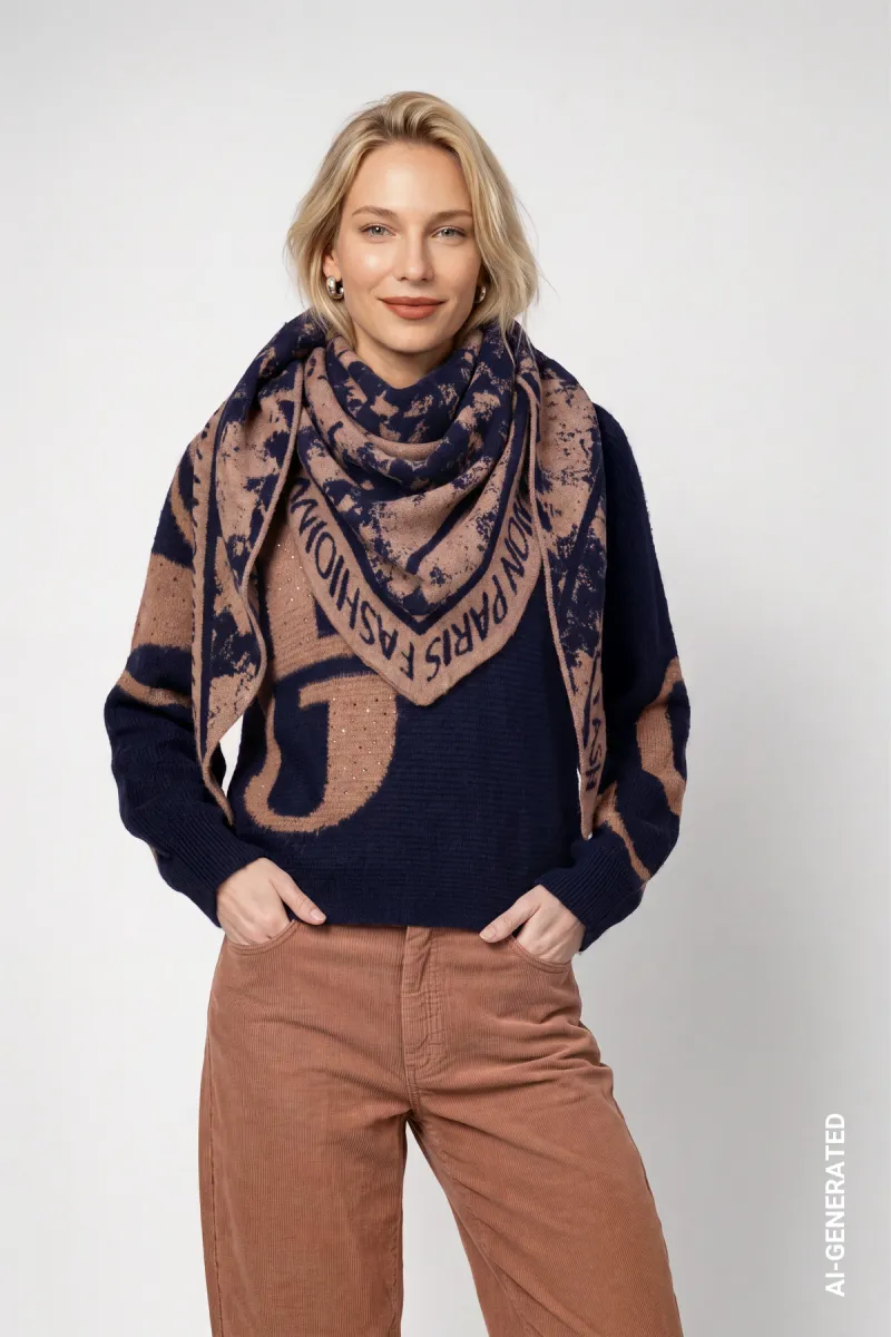 Monari-Scarf with jacquard pattern-810388-554 Tiramisu pattern-BRUIN