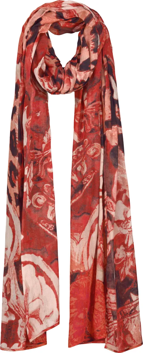 Monari-Scarf with leopard floral pattern-810266-265 Autumn red pattern-ROOD