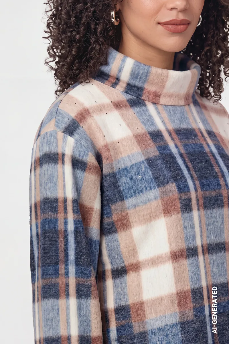 Monari-Sweatshirt with plaid pattern-810595-554 Tiramisu pattern-BRUIN