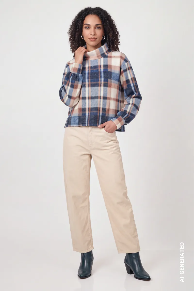 monari-sweatshirt-with-plaid-pattern-810595-554-tiramisu-pattern-bruin-3 Monari-Sweatshirt with plaid pattern-810595-554 Tiramisu pattern-BRUIN