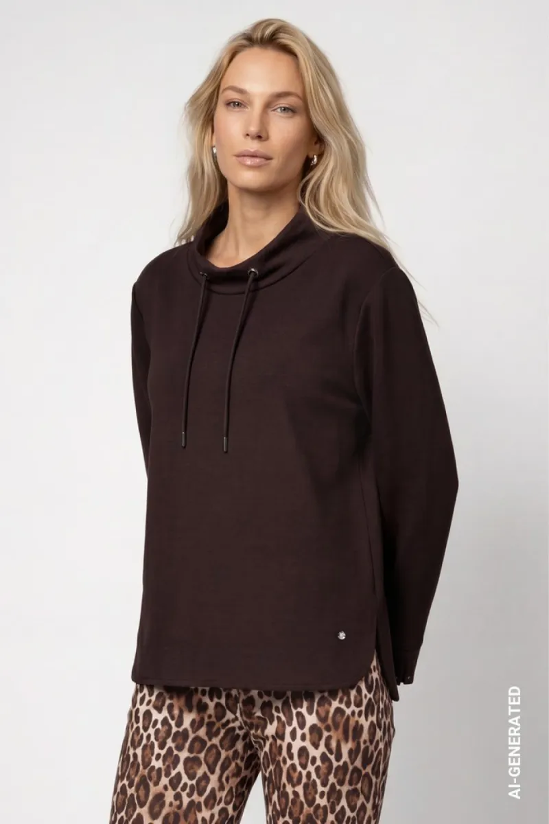 Monari-Sweatshirt with stand-up-809856-567 Black coffee-CAFE