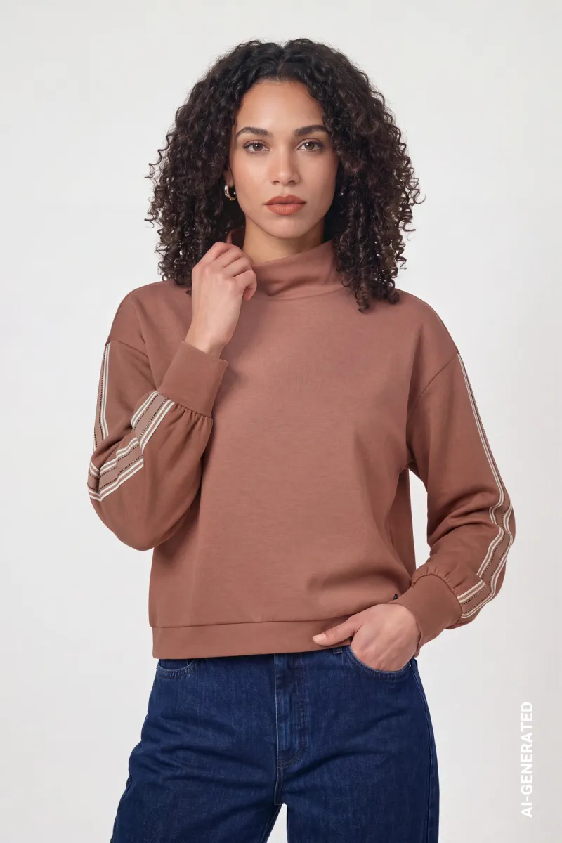 Monari-Sweatshirt with stripes-810534-552 Tiramisu-BRUIN