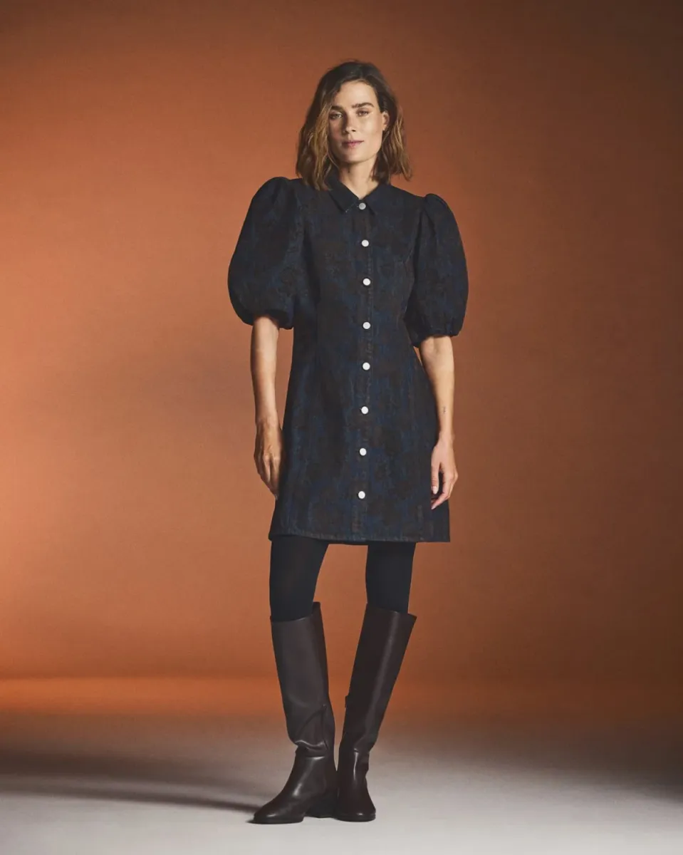 MOSS COPENHAGEN-Alexa 2/4 Dress Aop-20204-Mole Flower-BRUIN COMBINATIES