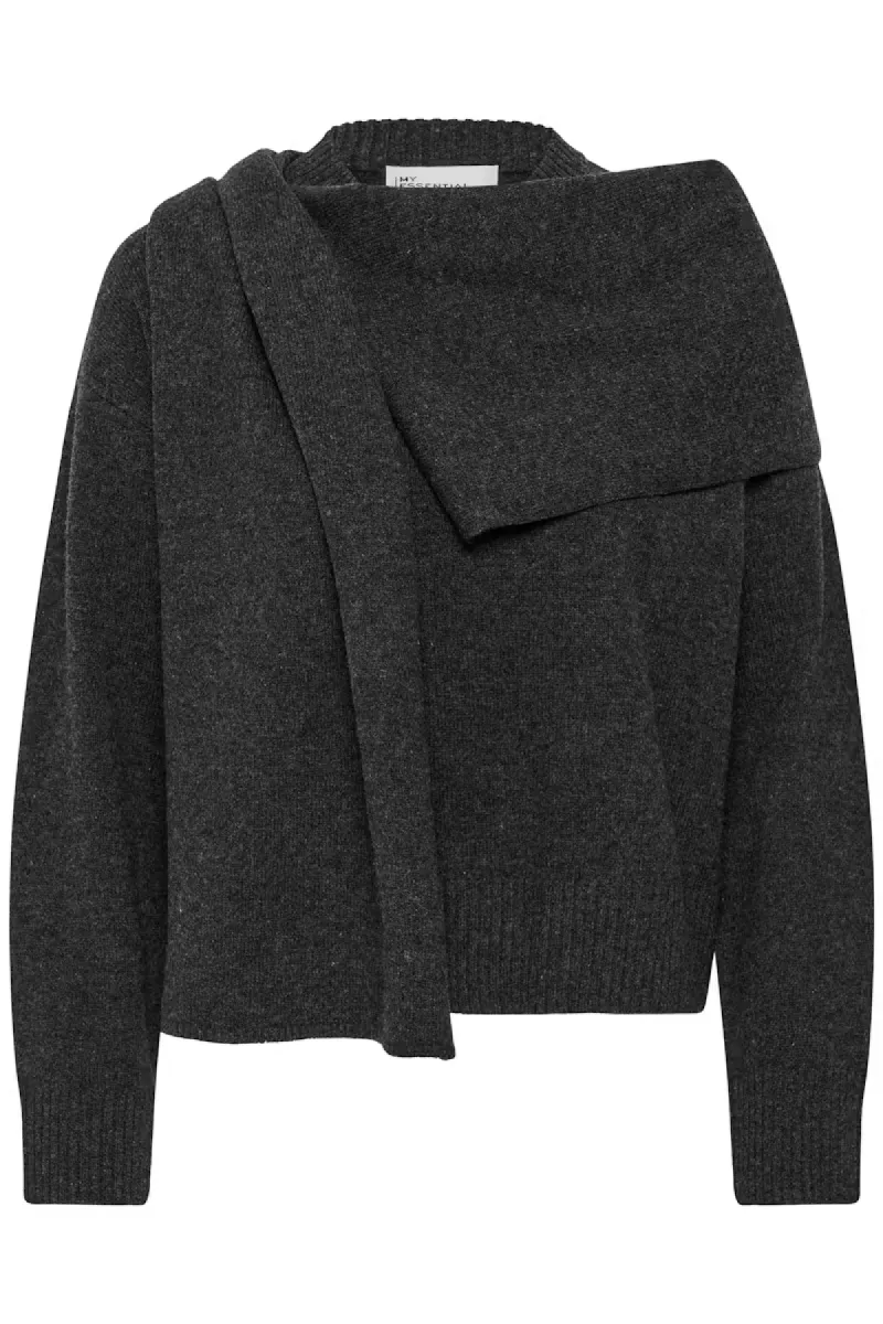 My Essential Wardrobe-Tracy Knit Scarf Pullover-10705759-100379-DONKER GRIJS/GRAFIET