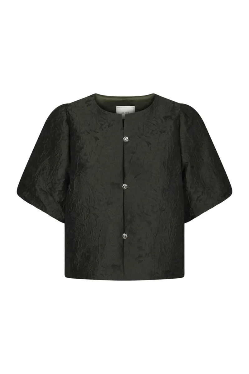 Neo Noir-Aisa Brocade Blouse-166369-155 Dark Green-DONKER GROEN