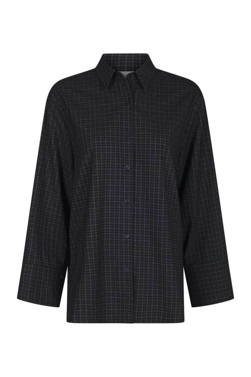 Neo Noir-Dita Check Shirt-170763-534 Dark Blue-DONKER BLAUW