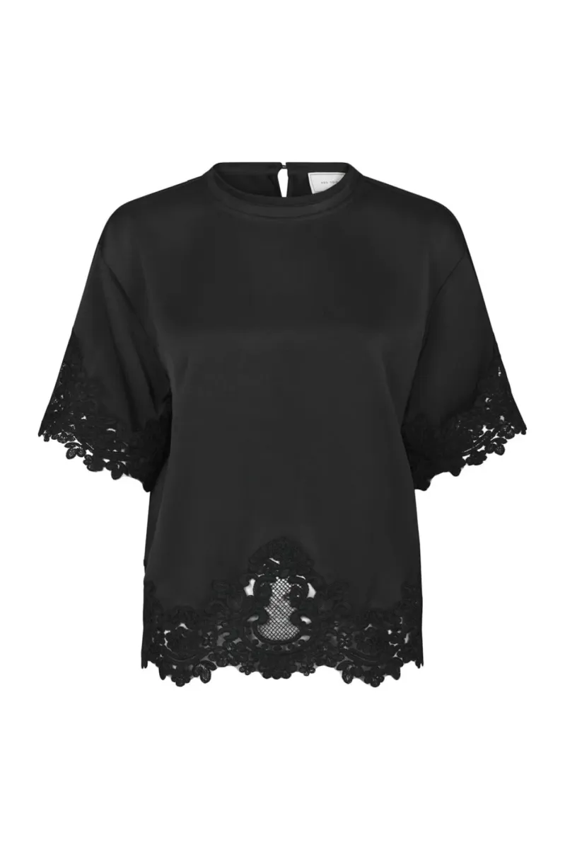 Neo Noir-Elle Heavy Sateen Lace Top-170661-100 Black-BLACK