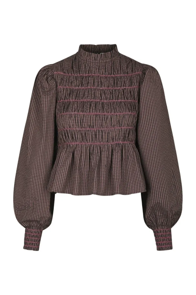 Neo Noir-Oliana Check Blouse-170534-306 Dusty Brown-BRUIN COMBINATIES